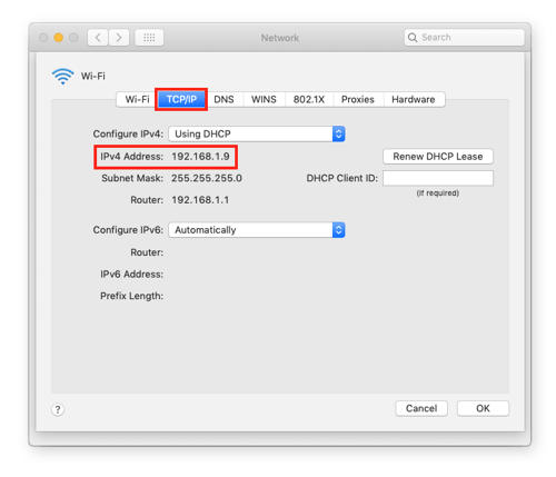 To see your local IP address for a Wi-Fi connection, click the 