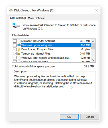 a view of Disk cleanup after "Cleanup system files" has been clicked