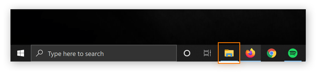 A windows taskbar with the folder icon circled.