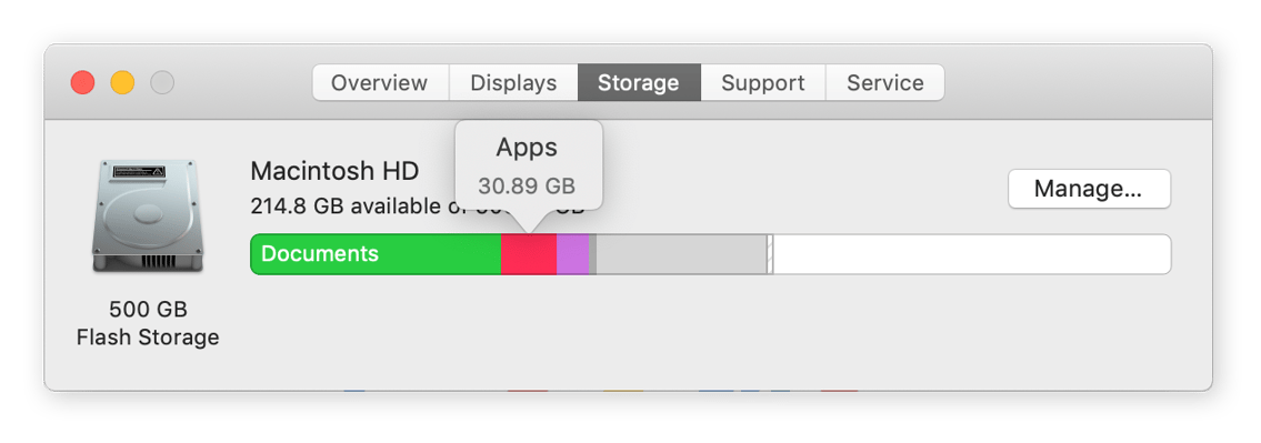 By clicking About This Mac, you can easily see how much disk space you have and what kind of storage you're using.