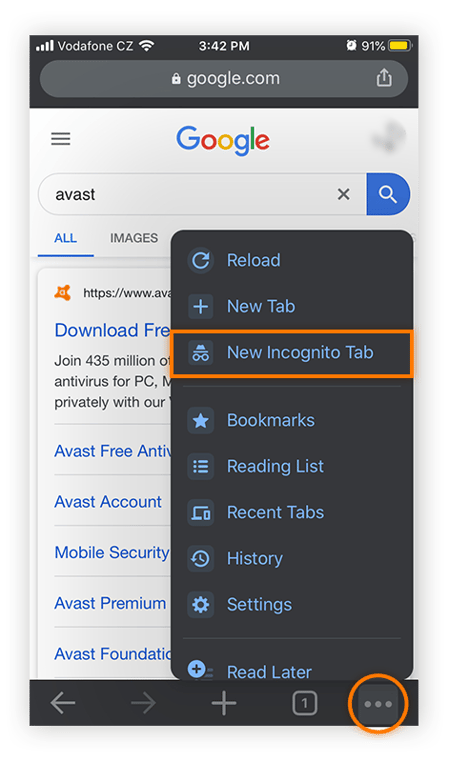 Opening an incognito window in Google Chrome for iOS