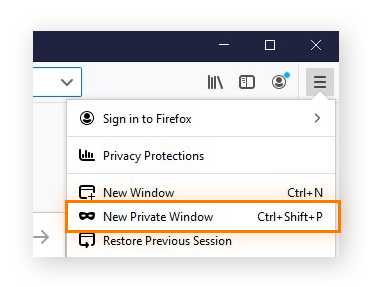 Opening a new private window from the menu in Firefox for Windows 10