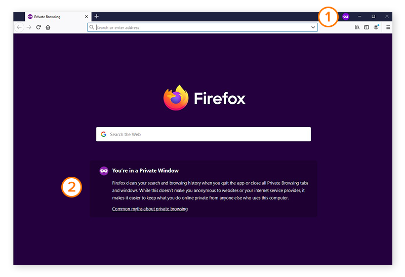 A private browsing window in Firefox for Windows 10