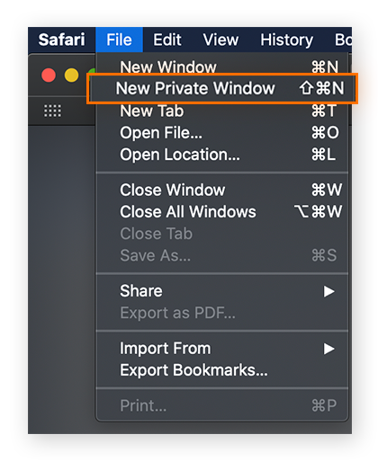 Ouverture d’une fenêtre de navigation privée dans Safari pour macOS