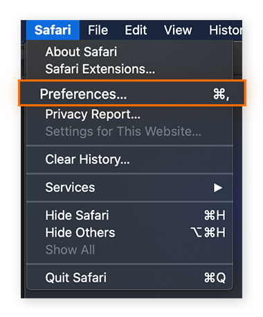 Opening the Safari preferences in Safari for macOS