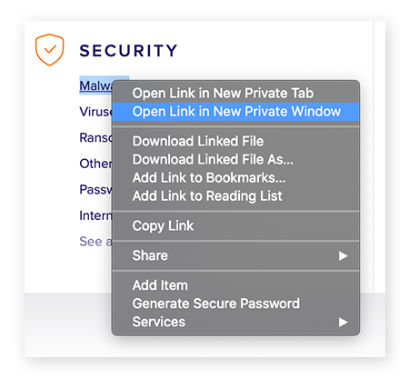 Abrindo um link em uma nova janela privada no Safari para macOS