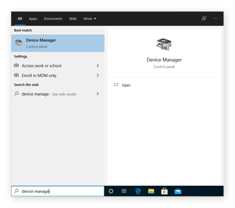  az Eszközkezelő elérése A Windows keresőmezőjéből 10