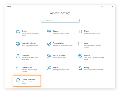  otevření možností zabezpečení Aktualizace v nastavení systému Windows 10