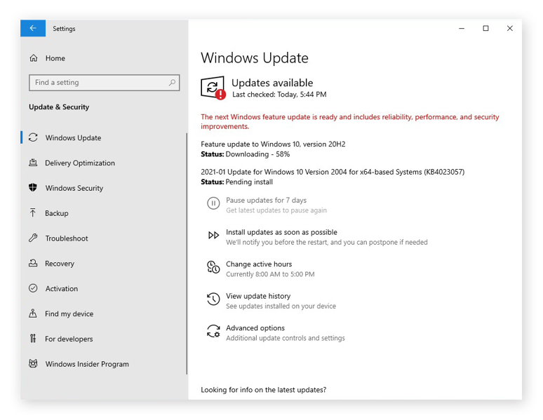 La configuración de Windows Update en Windows 10