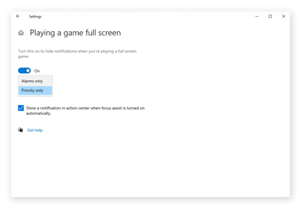 Nascondere le notifiche durante la riproduzione di un gioco a schermo intero in Windows 10