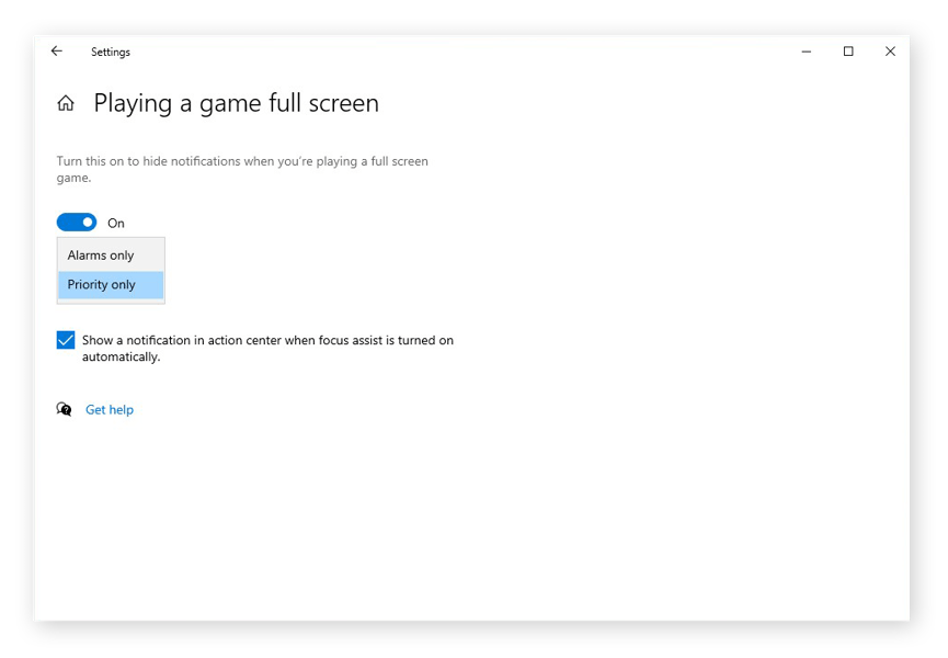 Hiding notifications while playing a game in full screen in Windows 10