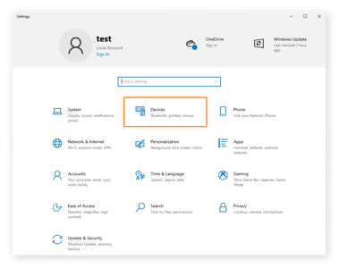 Abrir la configuración de dispositivos en Windows 10