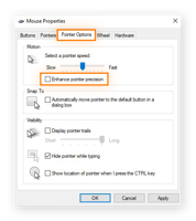  Desactivar la precisión del puntero en la configuración del ratón para Windows 10