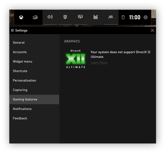 Vérification de la version de DirectX avec la Xbox Gaming Bar sous Windows 10