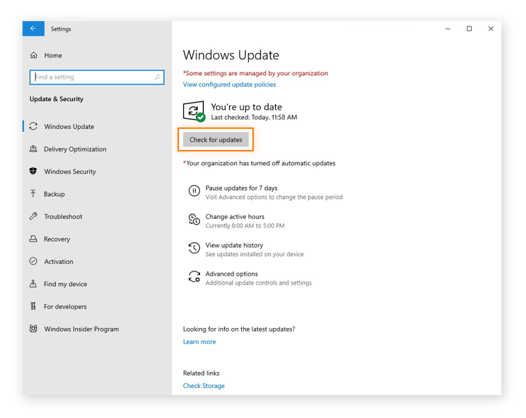 Comprobar actualizaciones de software en Windows 10