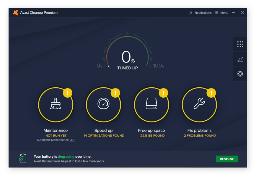 The home screen for Avast Cleanup for Windows 10