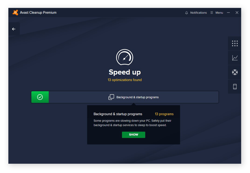 The Speed up screen in Avast Cleanup for Windows 10
