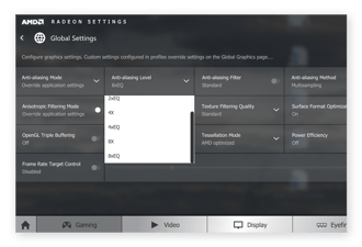 het aanpassen van anti-aliasing niveaus in het AMD Radeon control center Voor Windows