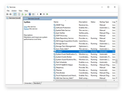 Sysmain-vaihtoehtojen löytäminen palvelut-sovelluksesta Windowsille 10