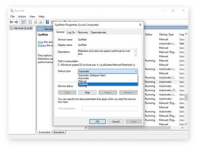 Deshabilitar SysMain de la aplicación Servicios en Windows 10