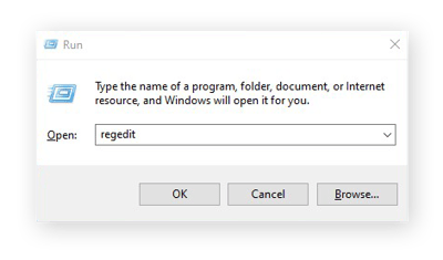 Ouverture du Registre depuis l’application Exécuter sous Windows 10