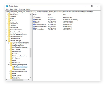 Windowsin rekisterin Prefetch-parametrit 10