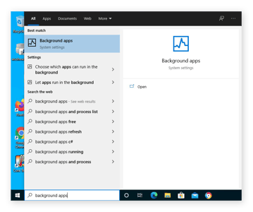 Abrir la configuración de aplicaciones en segundo plano desde el cuadro de búsqueda de Windows en Windows 10