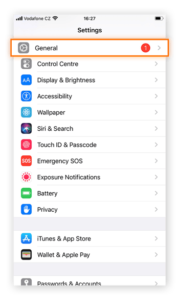 Acceder a las opciones generales en la aplicación de Ajustes de iOS