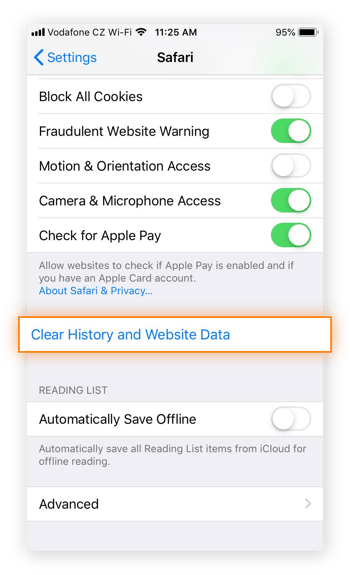 The Safari Settings menu in iOS 12.4