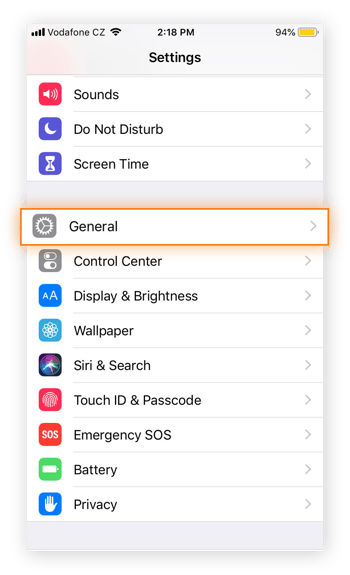 O menu Ajustes do iOS 12.4