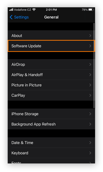 Abrir la configuración de actualización de software en la aplicación Ajustes de iOS