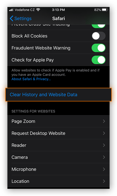 The Safari settings in iOS
