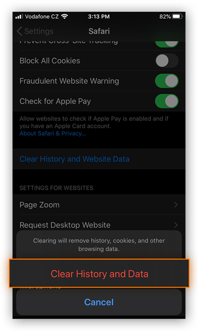 Clearing History and Data in Safari for iOS