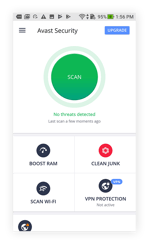 O scan de vírus no Avast Mobile Security para Android