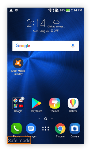 Displaying safe mode on Android 7 in the left corner of the home screen