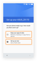 Os procedimentos iniciais de configuração de um telefone Asus com Android 7