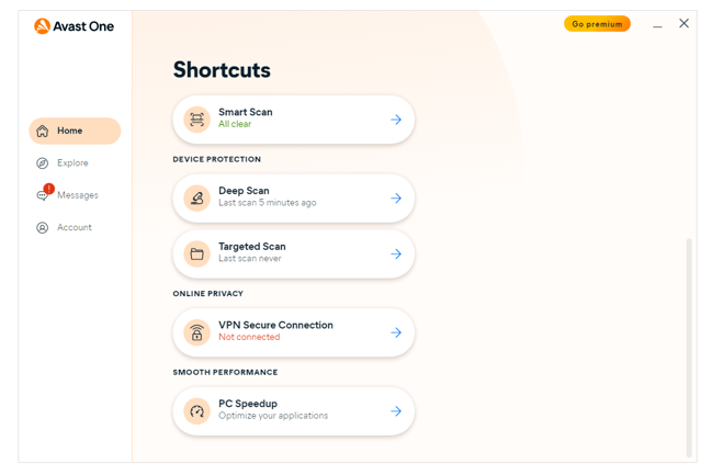 Scanning for spyware and other other malware in Avast One.