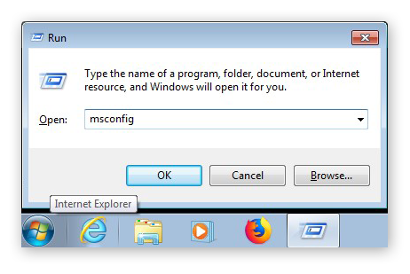 Opening the MSConfig tool in Windows 7 via Windows Run