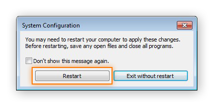 Restarting a Windows 7 computer to apply changes made in the System Configuration menu
