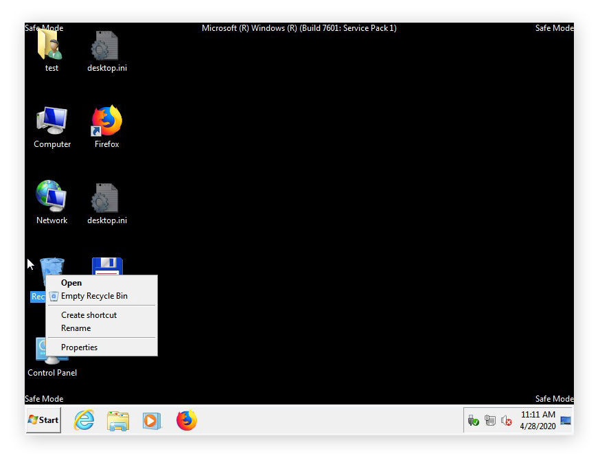 Comment vider la corbeille de Windows 7 en mode sans échec