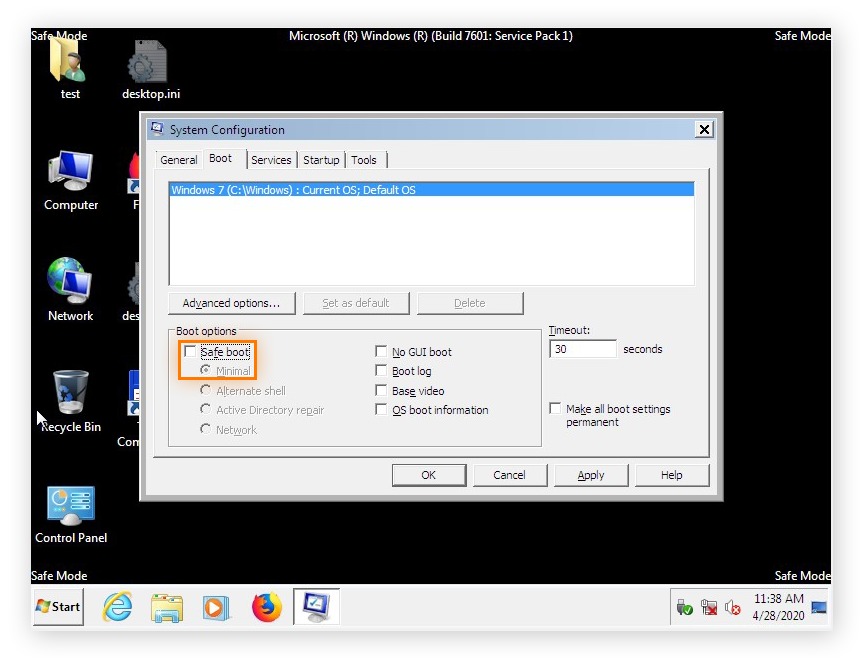 Konfigurieren eines Windows 7-Computers im Menü „Systemkonfiguration“ zum Starten im normalen Modus