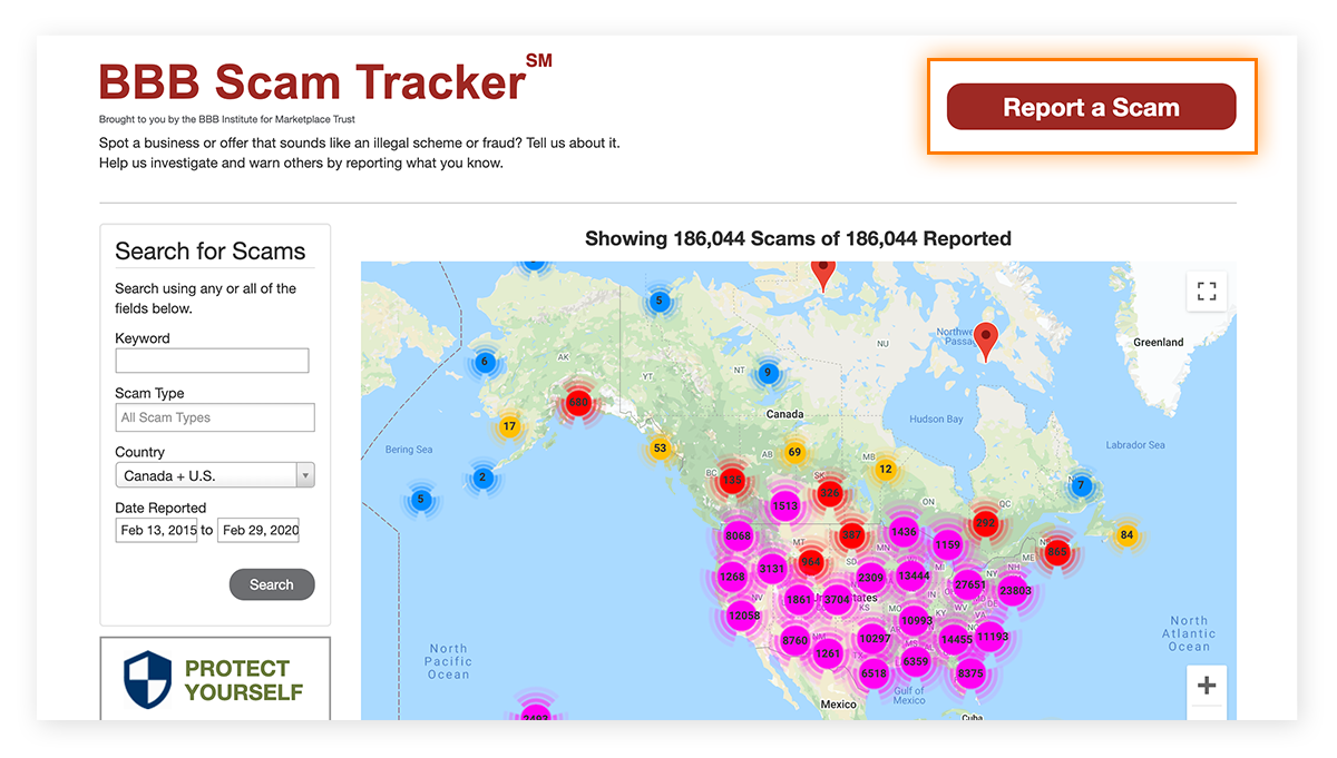 Sie können einen Betrug über den BBB Scam Tracker melden