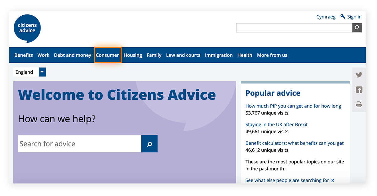 To file a scam complaint with Citizens Advice, you must first select Consumer.