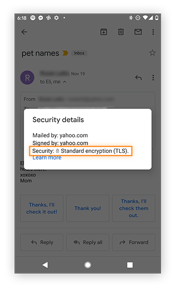 Gmail melindungi penggunanya melalui enkripsi TLS selama transfer data, dan standar-standar-standar 128-enkripsi sebaliknya