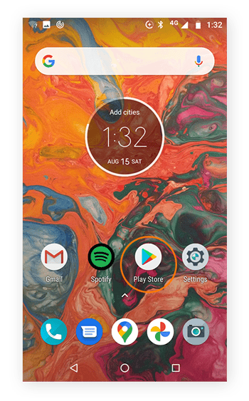 Android-Startbildschirm mit markiertem Google Play Store-Symbol.