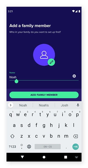 Adding a family member in Avast Family Space.