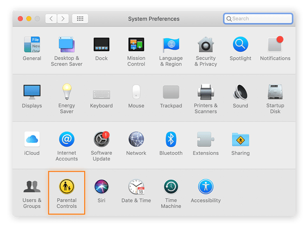 Step 2 for how to set parental controls on Mac. Find the Parental Controls icon.