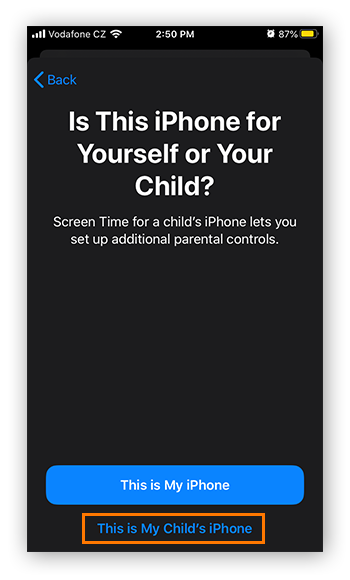 Réglage de Temps d'écran sur l'appareil iOS 13 d'un enfant.