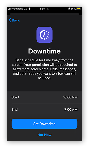Setting a Downtime schedule with Screen Time for iOS 13