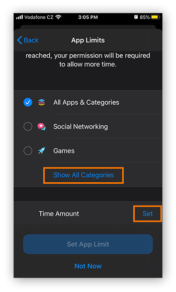 Einrichten von App-Limits über die Funktion Bildschirmzeit unter iOS 13